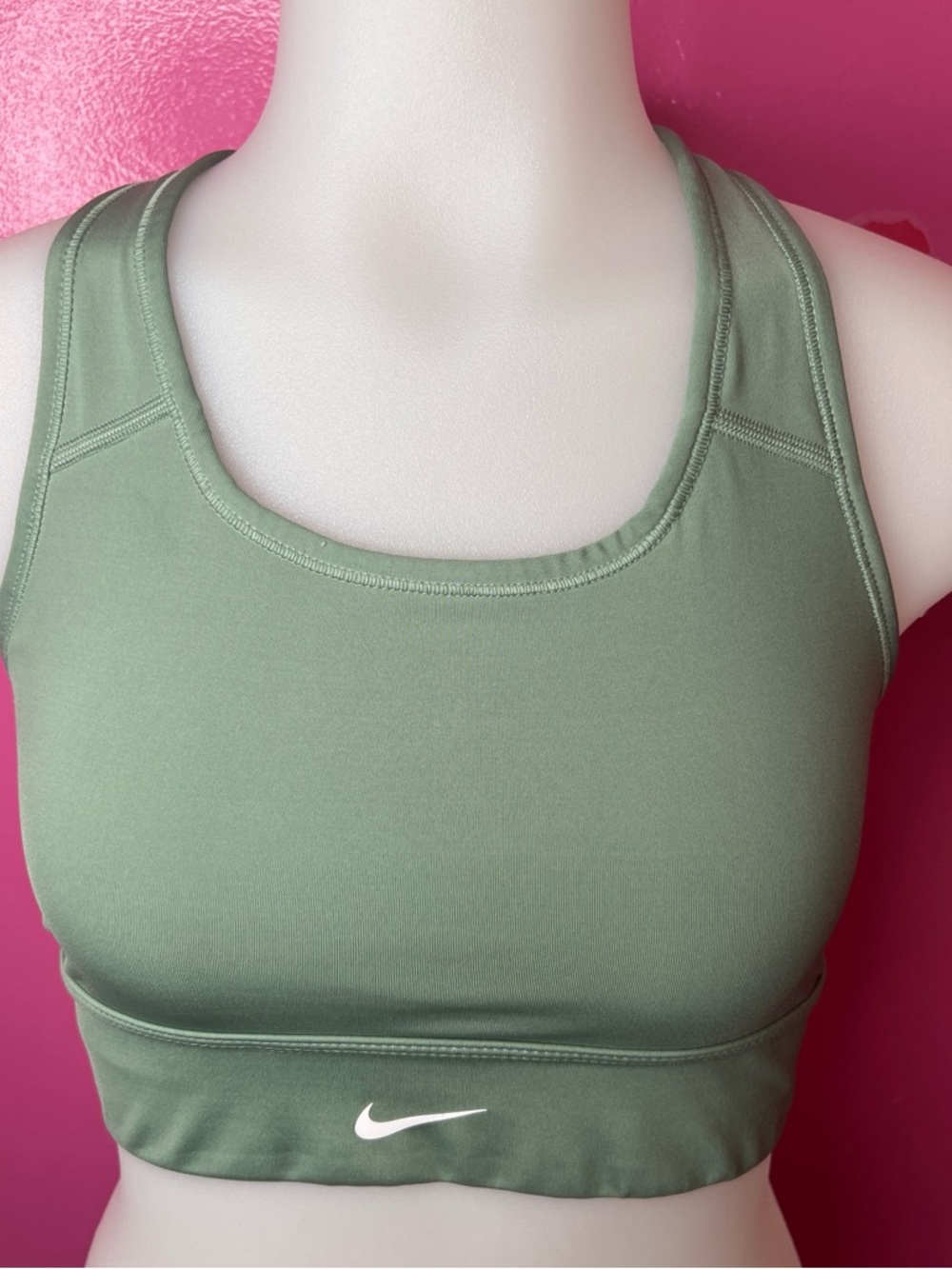 Nike Olive Green Racerback Sports Bra with White Swoosh small